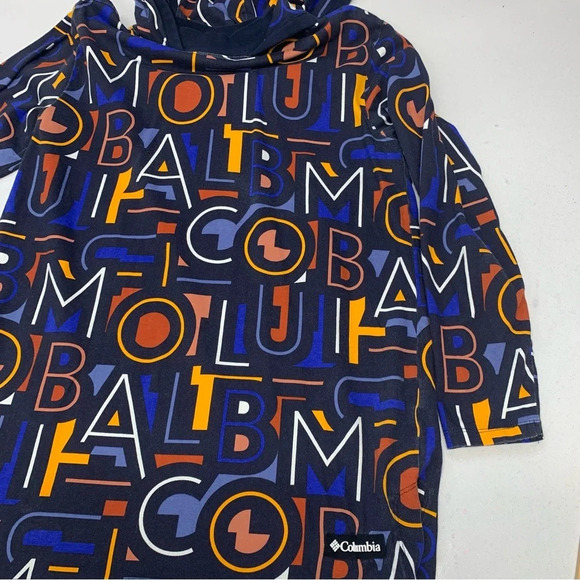 Columbia All Over‎ Print Hood Top Woman Medium  Y2K Spell Out Tunic 100% Cotton - Picture 5 of 11